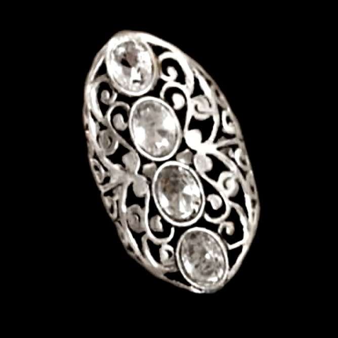 Handmade White Topaz Set in .925 Sterling Silver Plated Ornate Design Ring Size 8 or Q