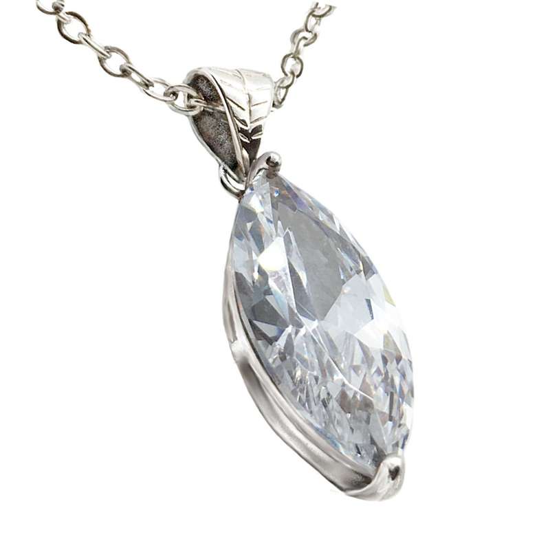 Elegant High Sparkle Marquise Shape White Zirconia set in Solid .925 Sterling Silver Pendant