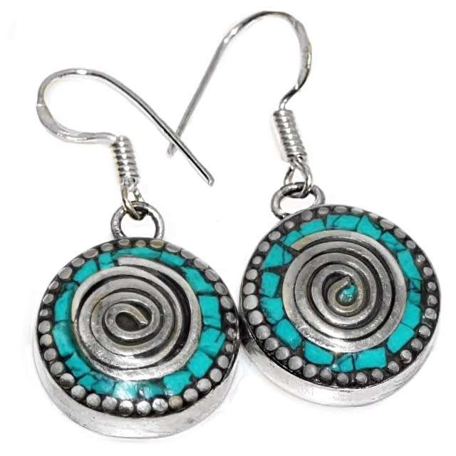 Handmade from Nepal Natural Turquoise, Coral Gemstone Round Pendant