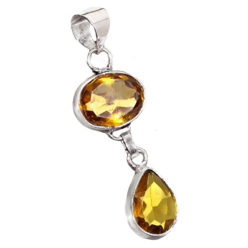 Mixed Shapes Citrine Gemstone  set in 925 Sterling Silver Plated Drop Dangle Handmade Pendant