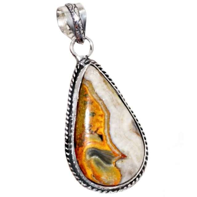 Natural Bumble Bee Jasper Pear Gemstone set in .925 Sterling  Silver Plated Handmade Pendant