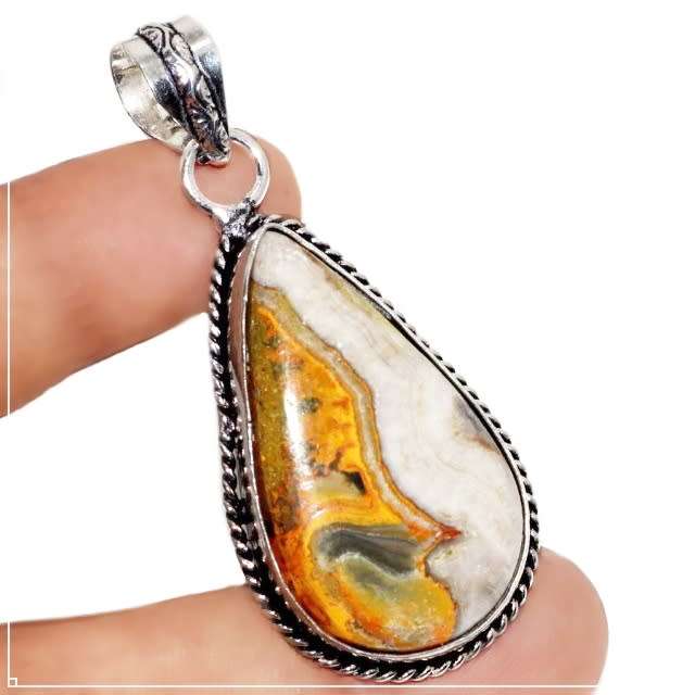 Natural Bumble Bee Jasper Pear Gemstone set in .925 Sterling  Silver Plated Handmade Pendant