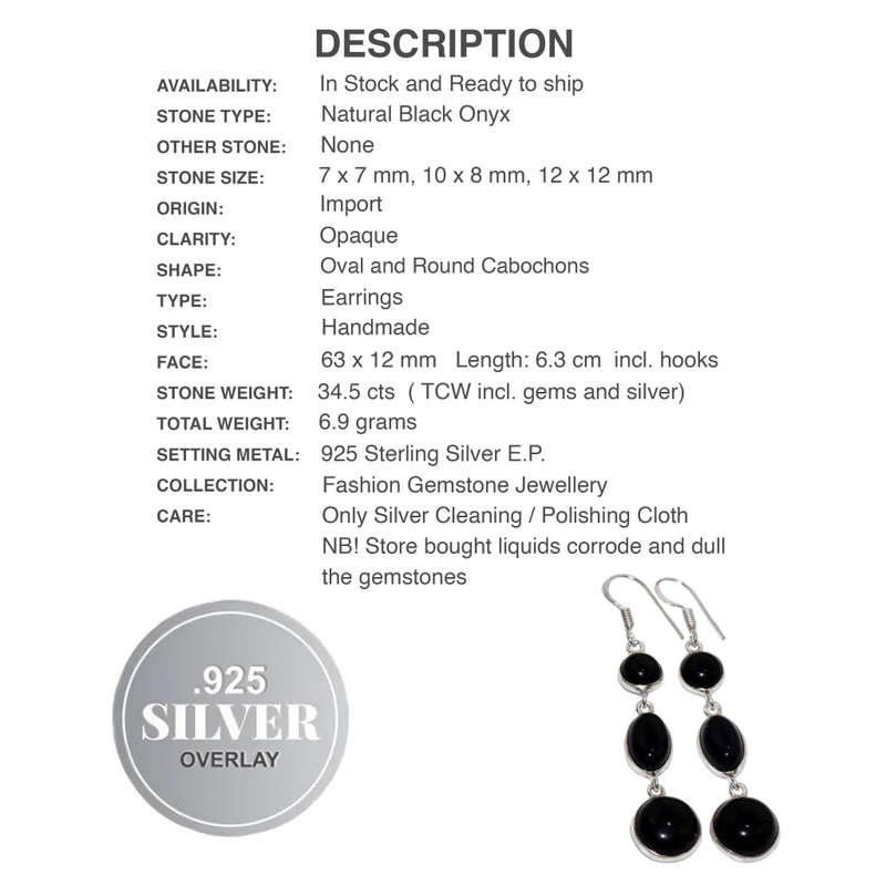 Handmade Mixed Shapes Black Onyx 925 Sterling Silver Plated Drop Dangle Earrings