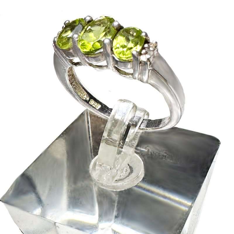 Deluxe Natural Unheated Peridot and White Topaz Solid .925 Sterling Silver Size 8 or Q