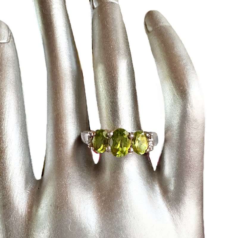 Deluxe Natural Unheated Peridot and White Topaz Solid .925 Sterling Silver Size 8 or Q
