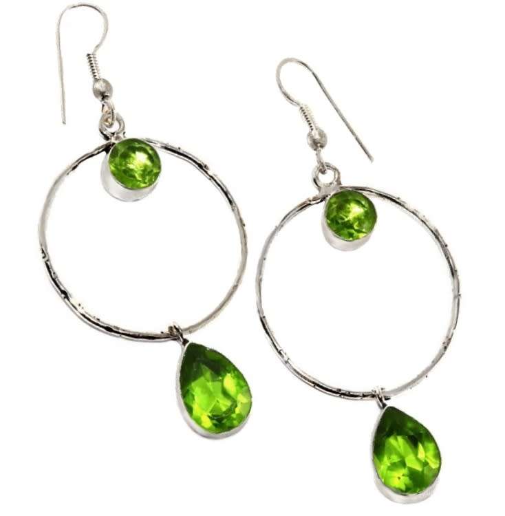 Trendy Long Peridot Gemstone .925 Sterling Silver Plated Handmade Earrings