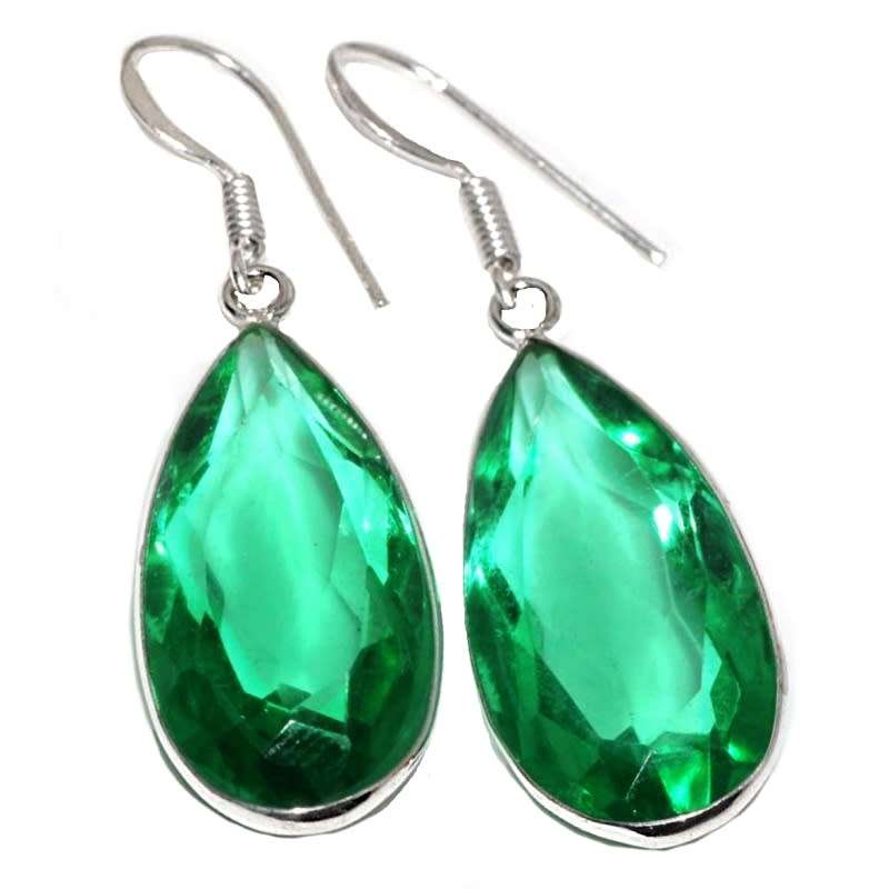 Faceted Green Topaz Pear Shape Gemstones set in 925 Sterling Silver Plated Handmade Earrings