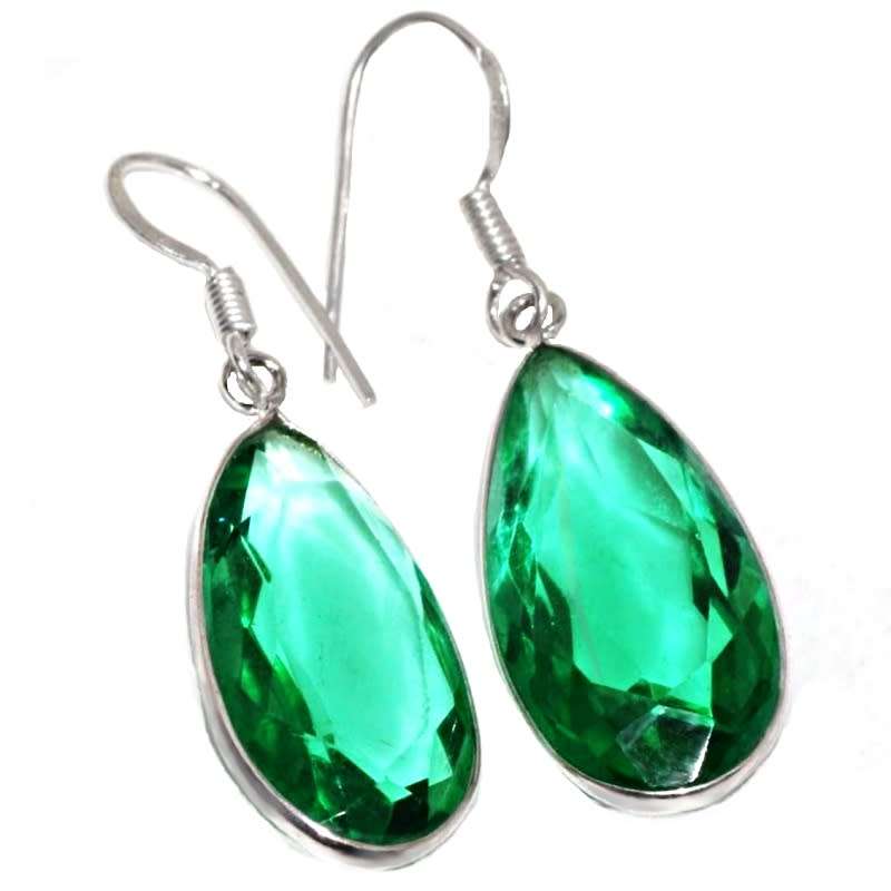 Faceted Green Topaz Pear Shape Gemstones set in 925 Sterling Silver Plated Handmade Earrings