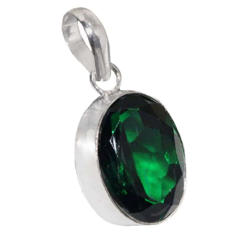 Handmade Emerald Quartz Oval Shape Gemstone  925 Sterling Silver Plated Pendant