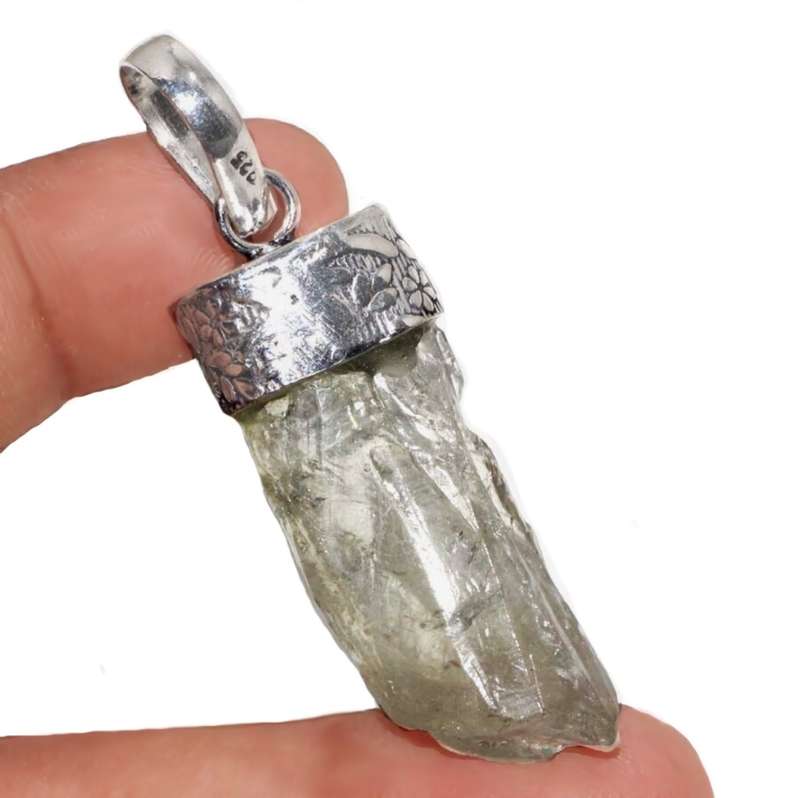 Natural Rough Green Amethyst Gemstone in 925 Sterling Silver Plated Handmade Pendant