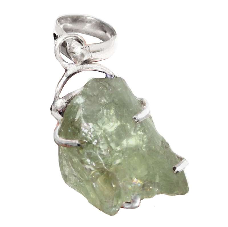Natural Rough Green Amethyst Gemstone Nugget 925 Sterling Silver Plated Handmade Pendant