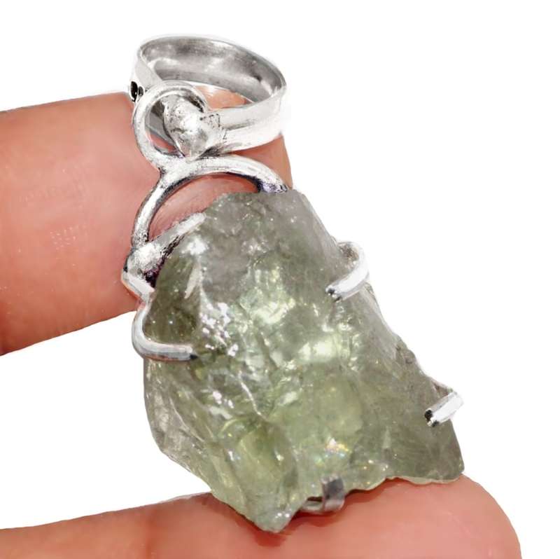 Natural Rough Green Amethyst Gemstone Nugget 925 Sterling Silver Plated Handmade Pendant