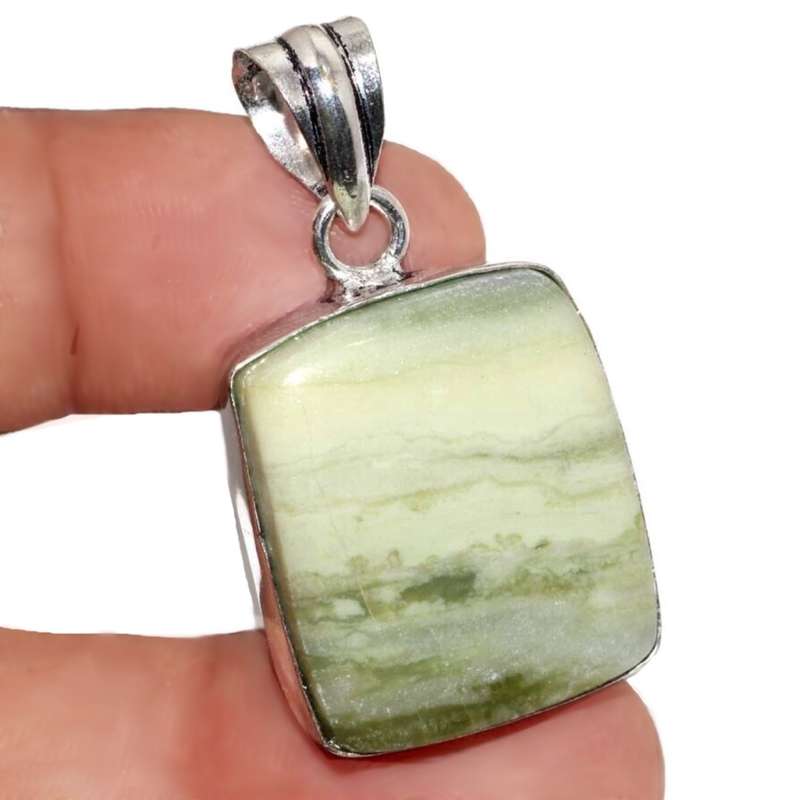 Natural Larsonite Rectangle Shape Gemstone .925 Sterling Silver Plated Handmade Pendant