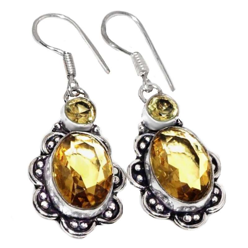 Sunny Citrine set in .925 Sterling Silver Plated Handmade Antique Style Earrings