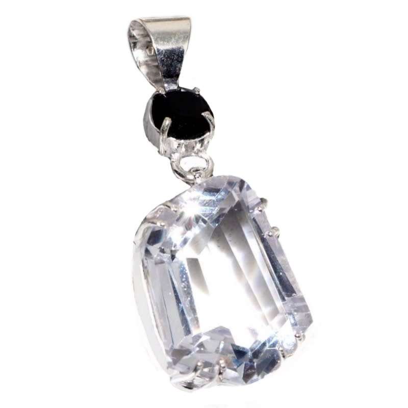 Natural Black Onyx  and White Topaz Gemstone set in .925 Sterling Silver Plated Handmade Pendant