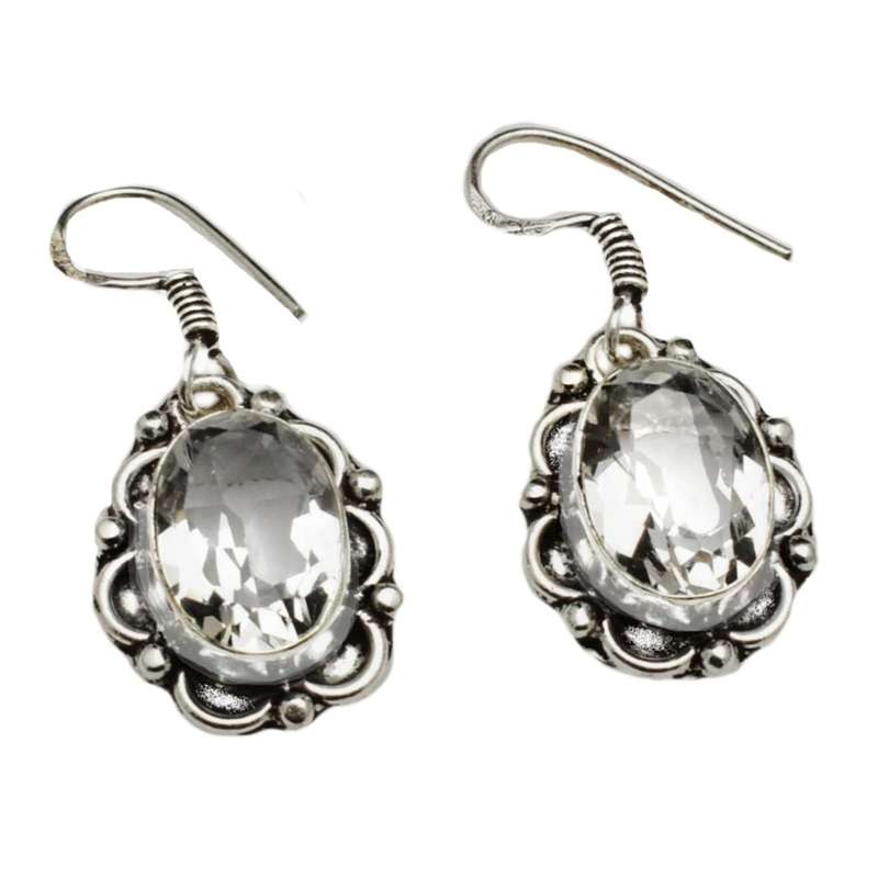 Handmade  White Topaz set in .925 Sterling Silver Plated with Rose Accent Earrings