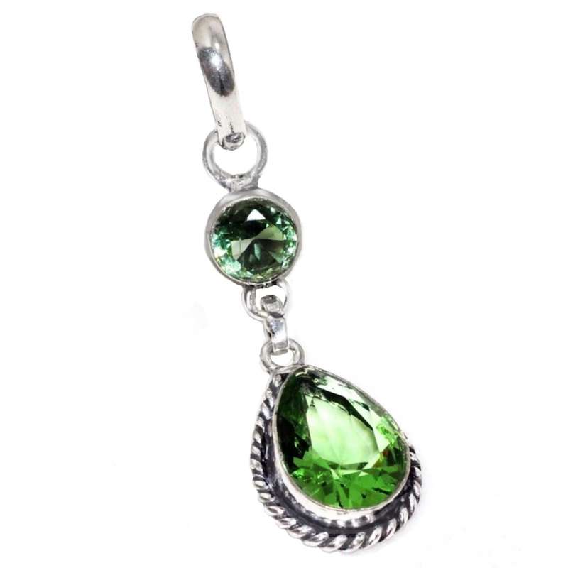 Mixed Shape Peridot set in .925 Sterling Silver Plated Handmade Drop Dangle Pendant