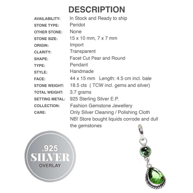 Mixed Shape Peridot set in .925 Sterling Silver Plated Handmade Drop Dangle Pendant