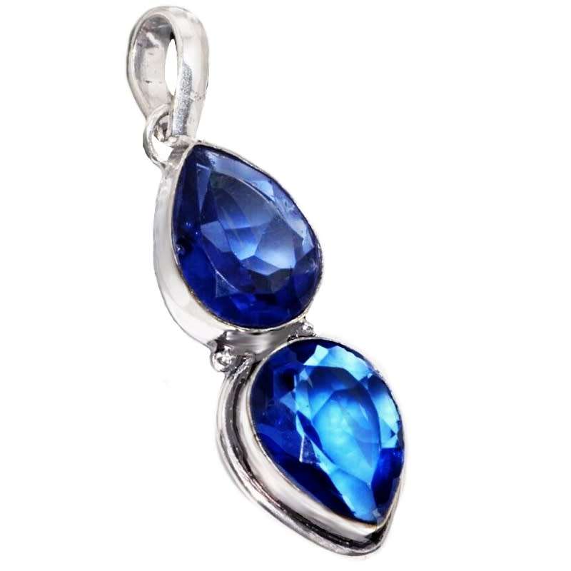 Handmade Sapphire Blue Quartz Pears set in 925 Sterling Silver Plated Danty Pendant