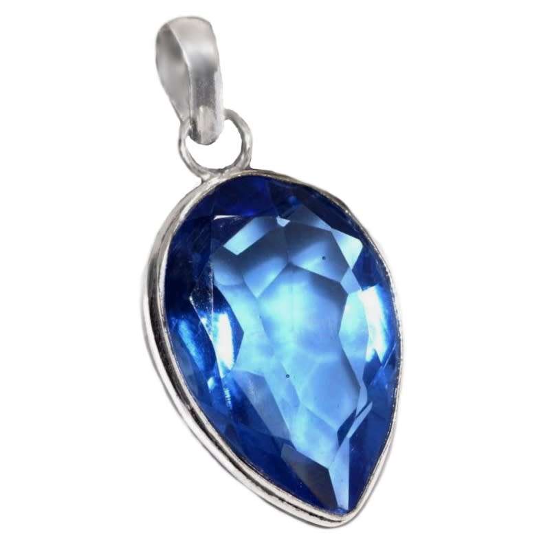 Handmade Sapphire Blue Quartz Pear Shape in 925 Sterling Silver Plated Elegant Pendant