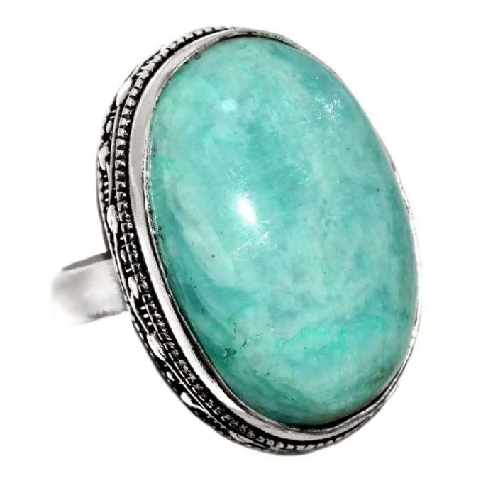 Natural Peruvian Amazonite Oval Gemstone set in .925 Sterling Silver Plated Ring Size US 6.75  - 7