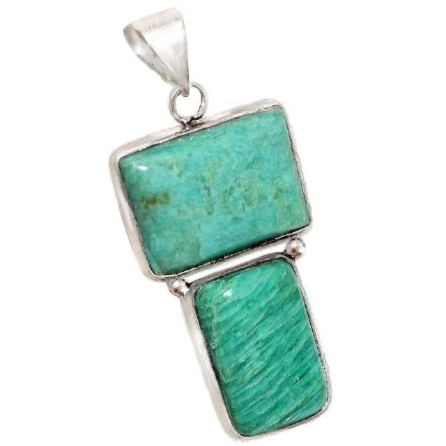 Natural Peruvian Amazonite Rectangle Gemstone  in.925 Sterling Silver Plated Handmade Earrings