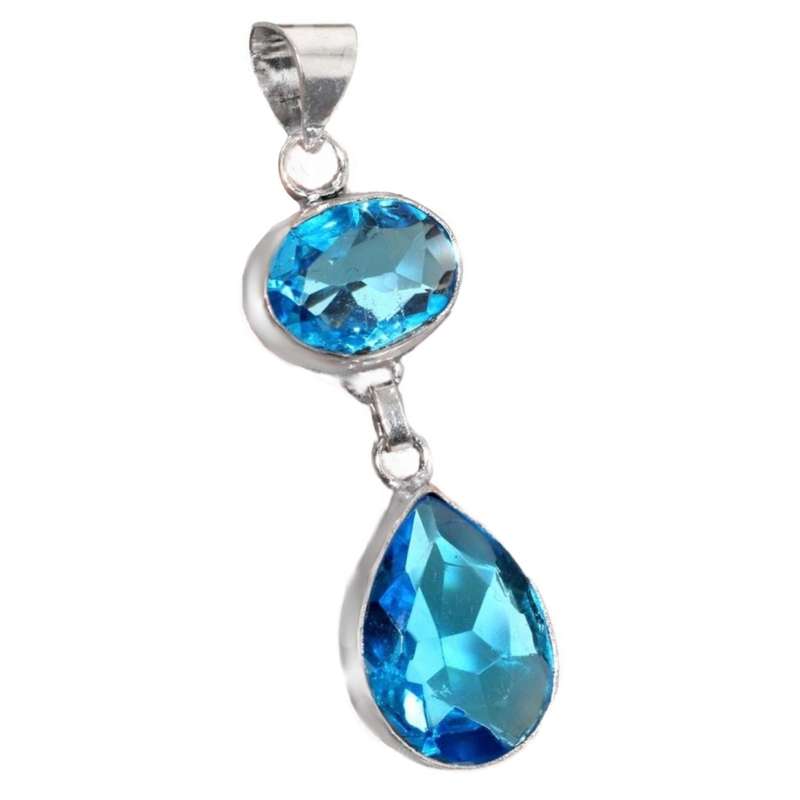 Handmade Mixed Shapes Blue Topaz Gemstone 925 Sterling Silver Plated Modern Pendant