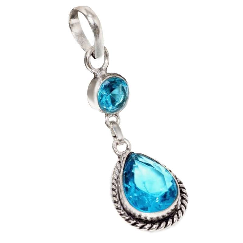 Dainty Mixed Shapes Blue Topaz Gemstone 925 Sterling Silver Plated Handmade Pendant
