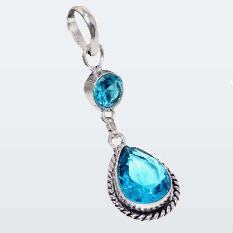 Dainty Mixed Shapes Blue Topaz Gemstone 925 Sterling Silver Plated Handmade Pendant