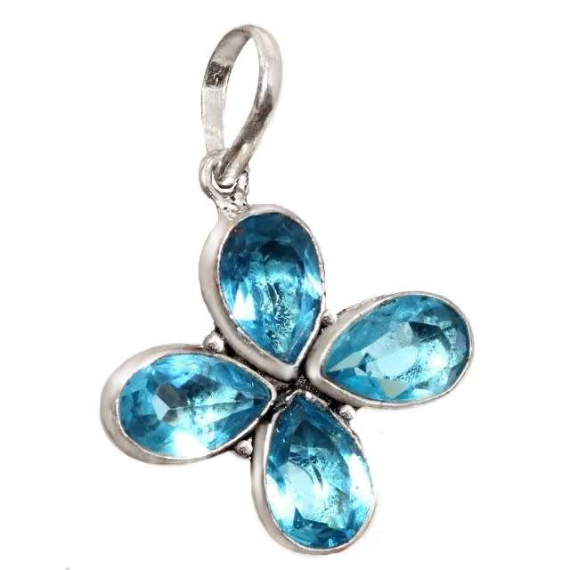 Handmade Blue Topaz Pear Gemstones set in .925 Sterling Silver Plated Dainty Pendant