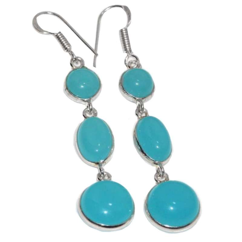Blue Chalcedony Mixed Shape Gemstones set in .925 Sterling Silver Plated Handmade Long Earrings