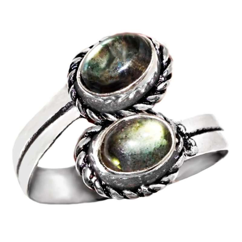 Natural Labradorite Gemstone set in .925 Sterling Silver Plated Handmade Ring Adjustable Free Size