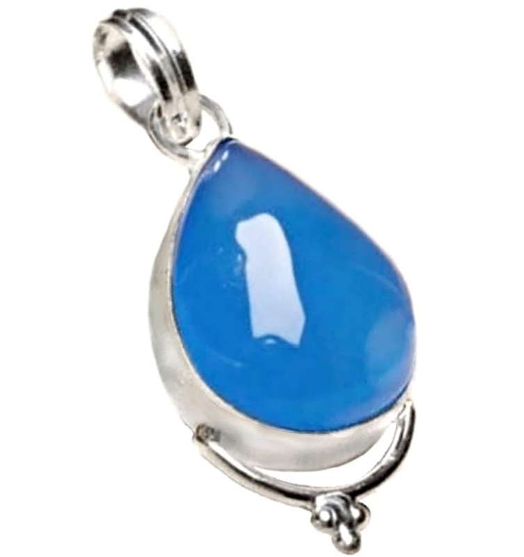 Blue Chalcedony Pear Shape set in .925 Sterling Silver Plated Handmade Elegant Pendant