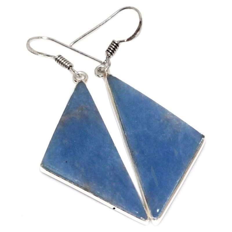 Natural Geometric Shape Angelite Gemstone set in 925 Sterling Silver Plated Handmade Earrings