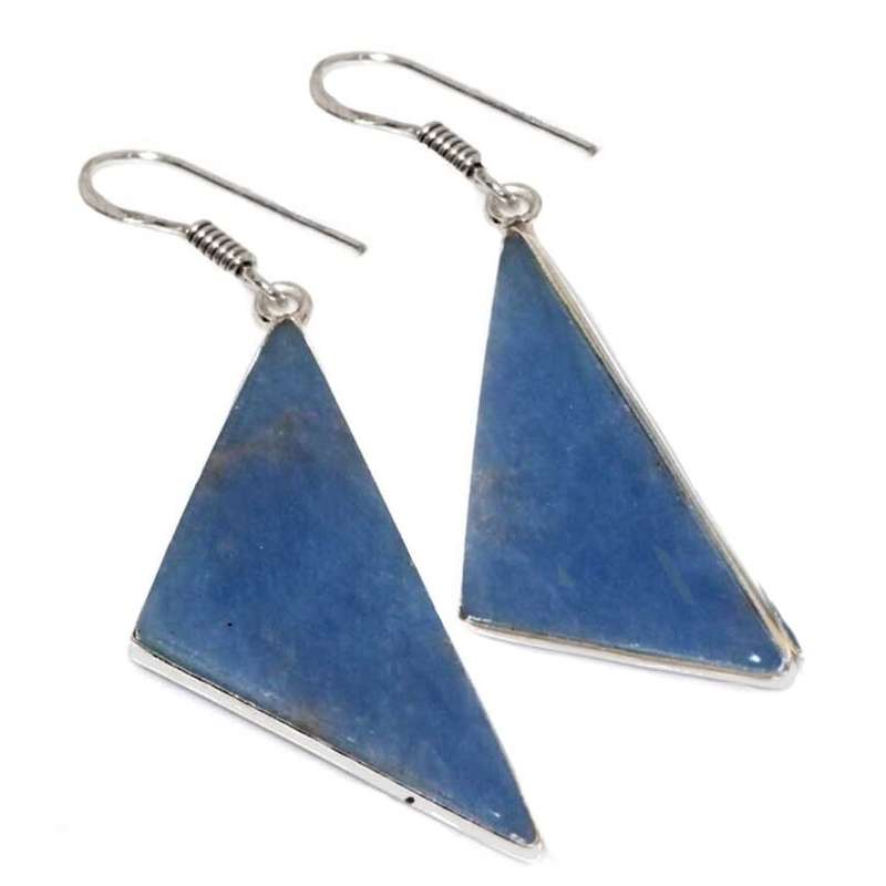 Natural Geometric Shape Angelite Gemstone set in 925 Sterling Silver Plated Handmade Earrings