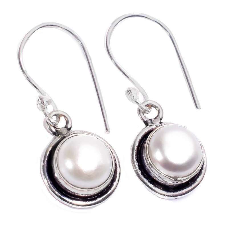 Dainty Handmade White  River Pearl set in .925 Sterling Silver Plated Handmade Earrings