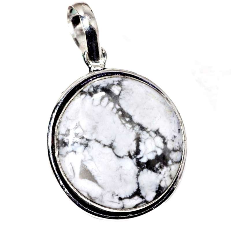 Natural Howlite Round Gemstone set in .925 Sterling Silver Plated Handmade Pendant