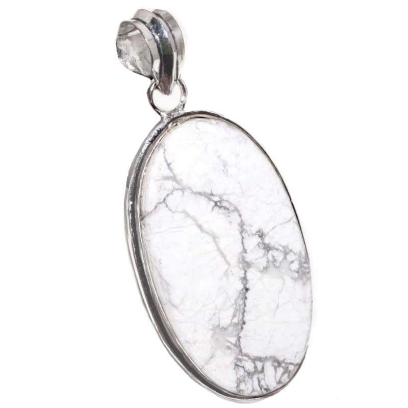 Natural Howlite Oval Gemstone set in  .925 Sterling Silver Plated Handmade Pendant