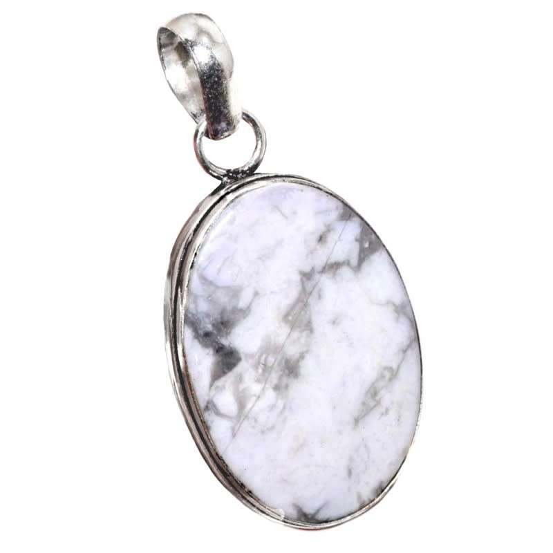 Natural Howlite Oval Gemstone in.925 Sterling Silver Plated Handmade Pendant