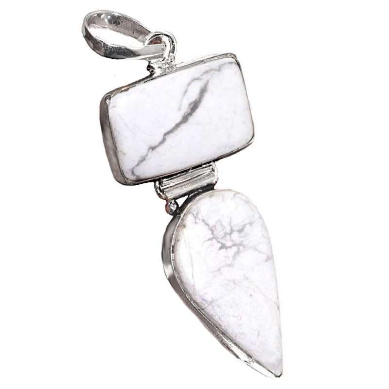 Natural Howlite Mixed Shape Gemstone set in .925 Sterling Silver Plated Handmade Pendant