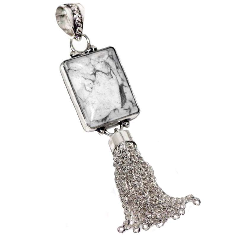 Natural Howlite Rectangle Gemstone set in .925 Sterling Silver Plated Handmade Pendant