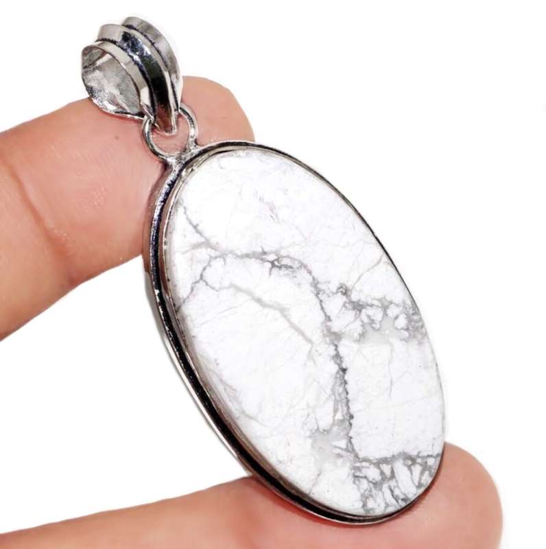 Natural Howlite Oval Gemstone set in  .925 Sterling Silver Plated Handmade Pendant