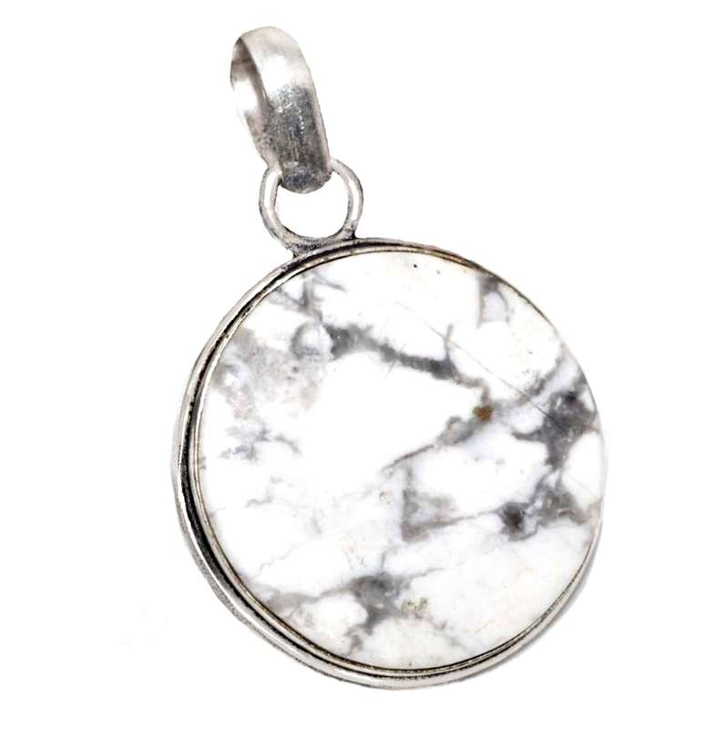 Natural Round Howlite Gemstone  set in .925 Sterling Silver Plated Elegant Pendant