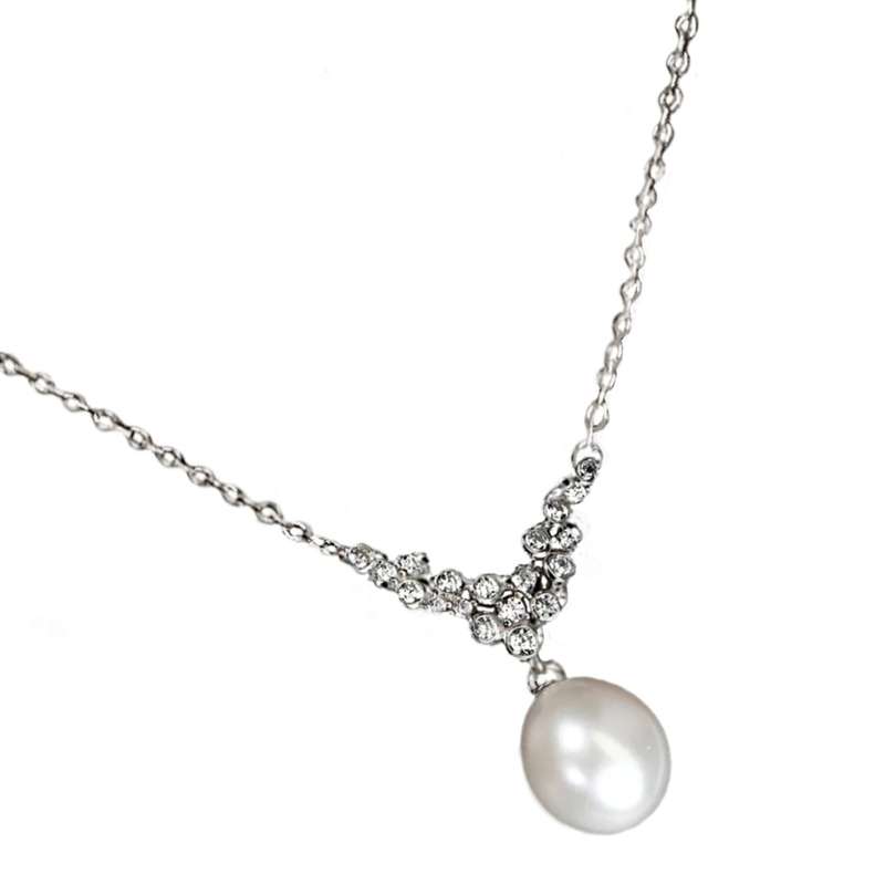 21.45 cts Dainty Freshwater Pearl AAA White CZ in Solid. 925 Sterling Silver 14K W/Gold Necklace
