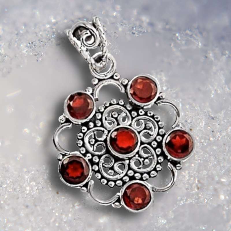 Indonesian Bali -Java  Natural Mozambique Garnet Solid .925 Sterling Silver Pendant