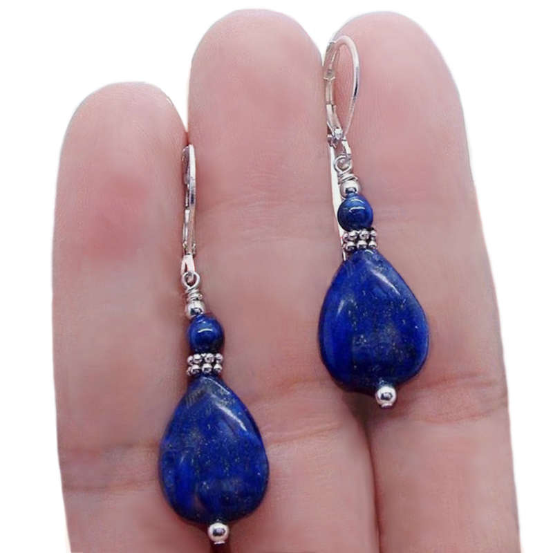 Natural Lapis Lazuli Mixed Shape Gemstones set in .925 Sterling Silver Plated Earrings