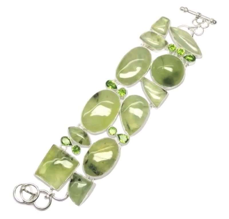 Beautiful Scottish Moss Prehnite, Peridot Gemstone .925 Sterling Silver Bracelet