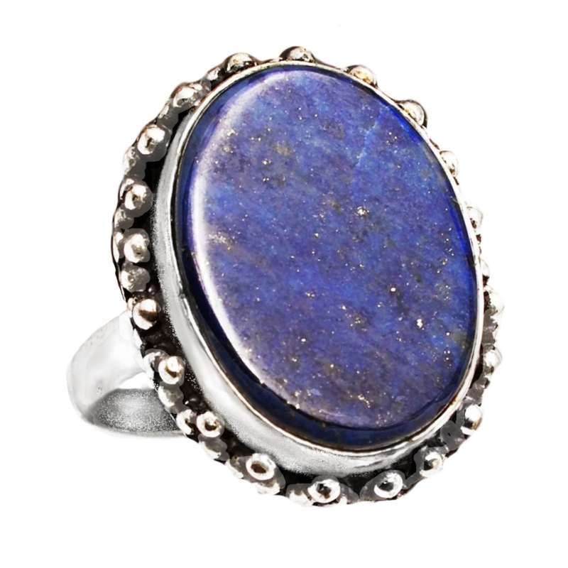 Handmade Natural Lapis Lazuli Oval Gemstone set in .925 Sterling Silver Plated Ring Size US 9 / R1/2