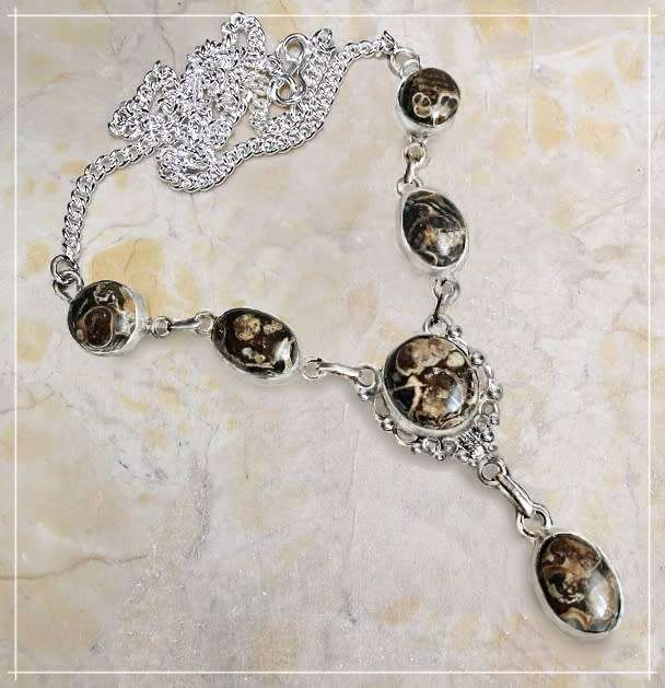 Handmade Natural Turritella Gemstone set in .925 Sterling Silver Plated Pendant