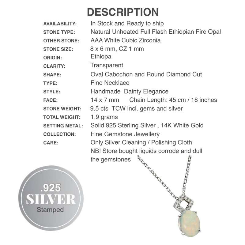 Deluxe Unheated Ethiopian Rainbow Full Flash Fire Opal Solid .925 Sterling Pendant Necklace